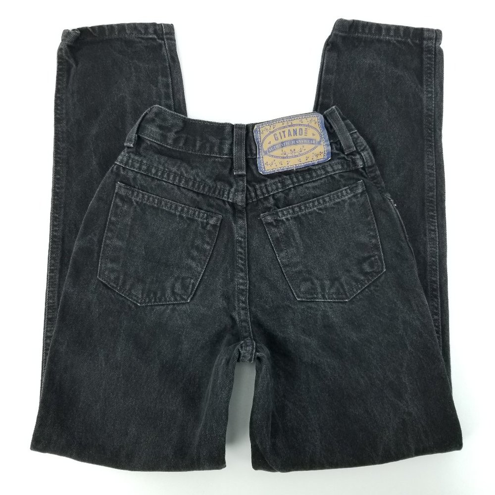 Vtg 80s Gitano Kids Girls 19”x26” Black 100% Cotton High Waist Taper Leg Jeans